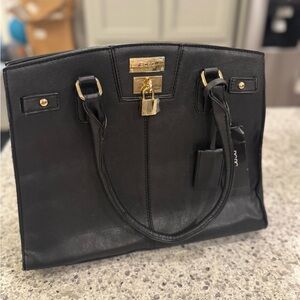 BCBG Black Leather Padlock Satchel/Tote